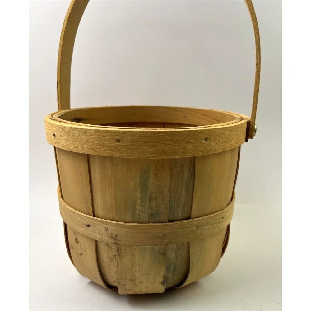 Wooden Round Medium Basket with Handle 6 inch Tall Basket, Indoor Décor